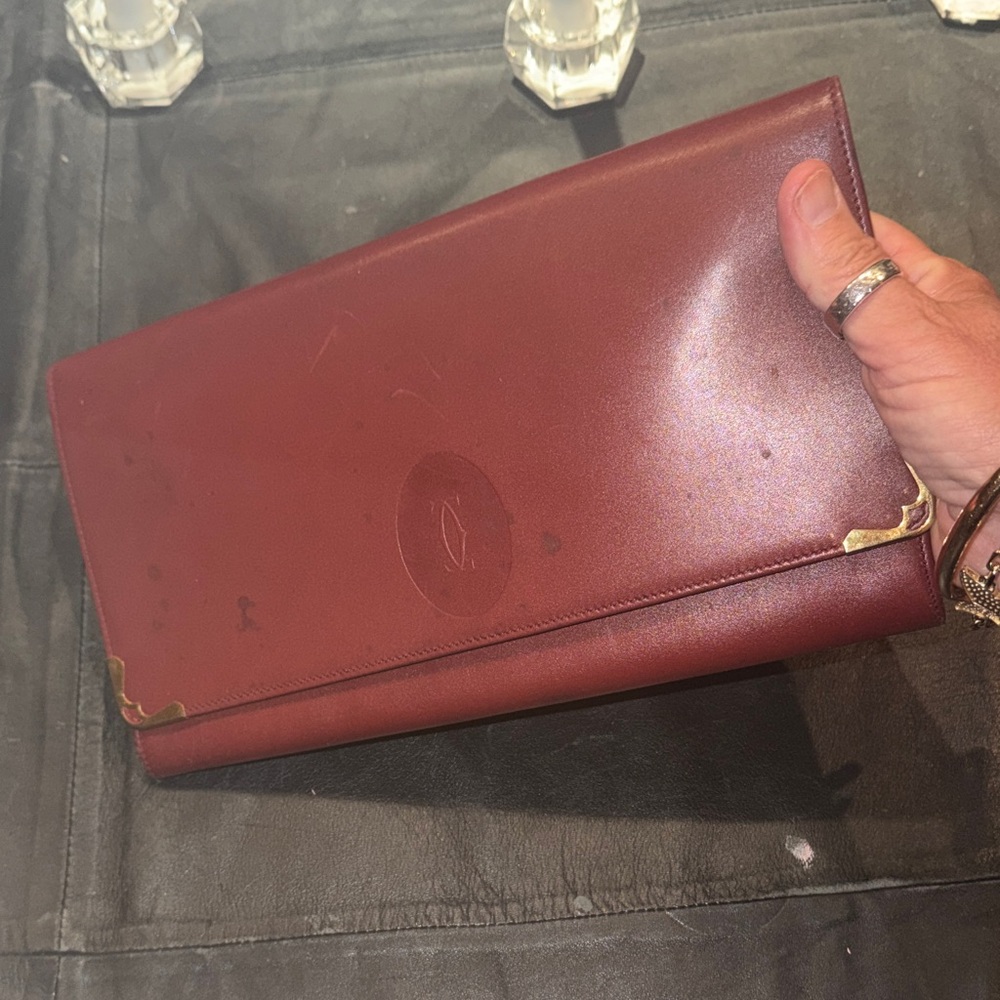 Cartier Burgundy Leather Clutch with Gold Accents travel Passport - Picture 11 of 12